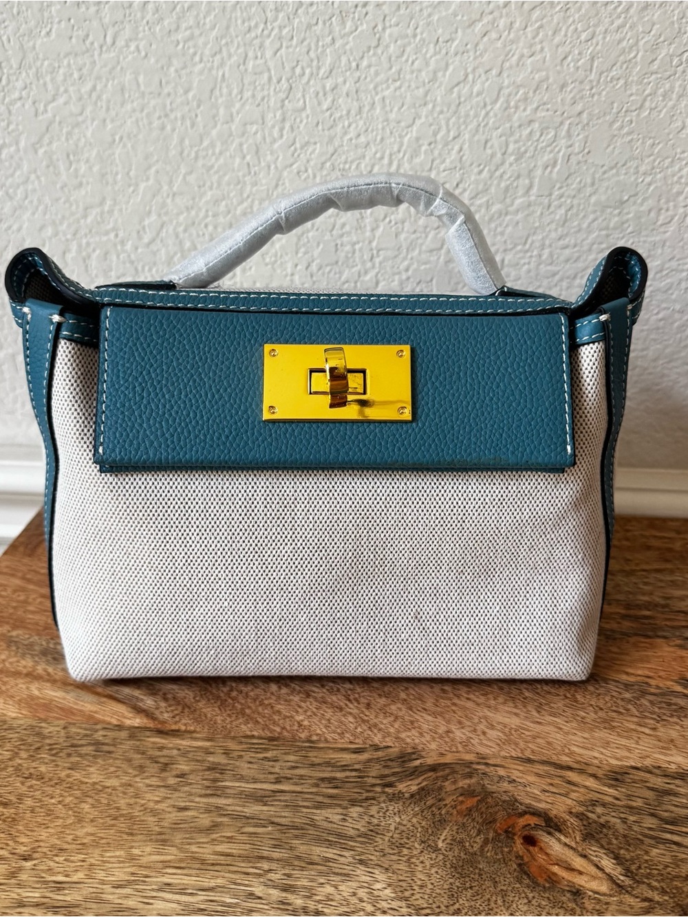 *READ Peacock Teal Toile Mini 24 Top Handle Satchel Crossbody Convertible Bag